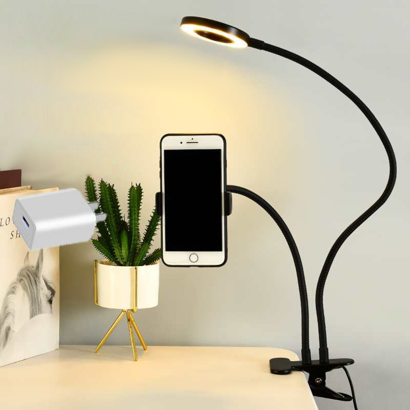 Home Office Setup Ideas - Universeller flexibler Handyhalter mit Selfie-Ringlicht, Büro-Lazy-Halterung,