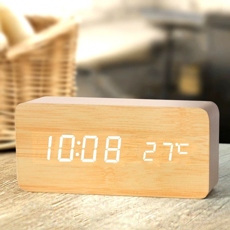 Led Desk Clock - Digitaler Wecker aus Holz, LED-Wecker mit