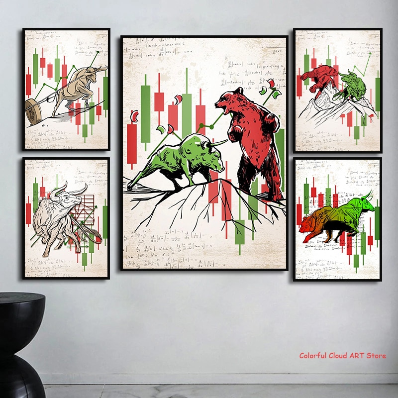 Home Office Marketing - Wall Street Bull Bear Market Leinwandkunst,