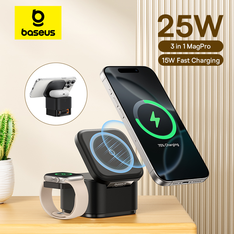 Desk Charging Station - Baseus 3-in-1 magnetischer kabelloser Ladeständer 15
