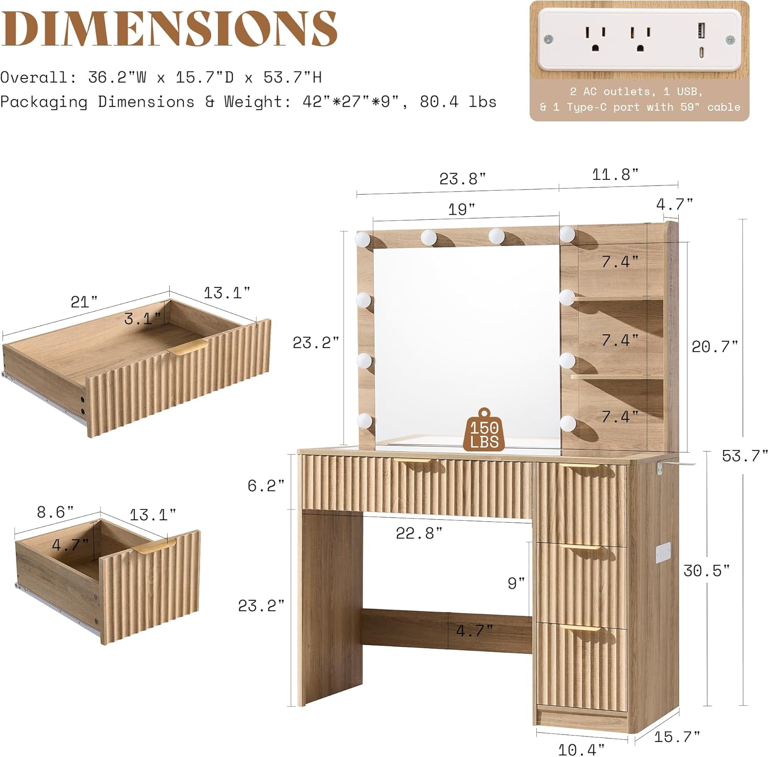 Natürlicher Eichen-Schminktisc – Desk Charging Station Bewertung und Preis